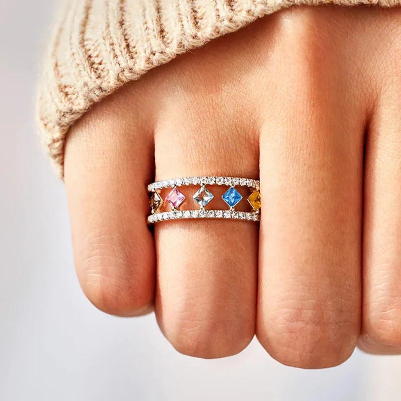 

Кольоровий Геометричний Двошаровий Кільце з Камінням для Жінок, Модний та Персоналізований, Мінімалістичний Стиль, Аксесуар Дофамін 10