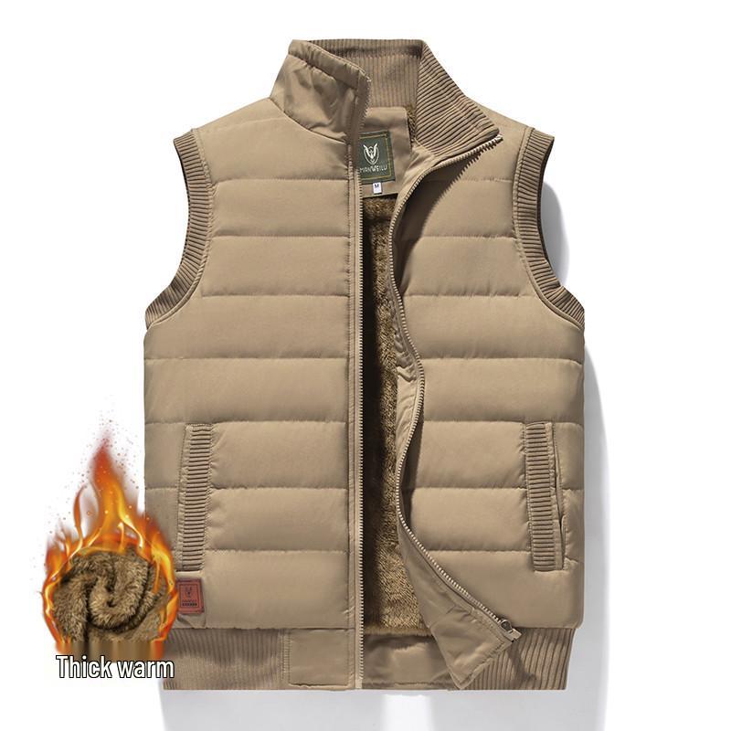 Men's Fleece-Lined Windproof Waterproof Plus Size Stand-Up Collar Sleeveless Jacket for Middle-Aged and Elderly Warm Heart Protection