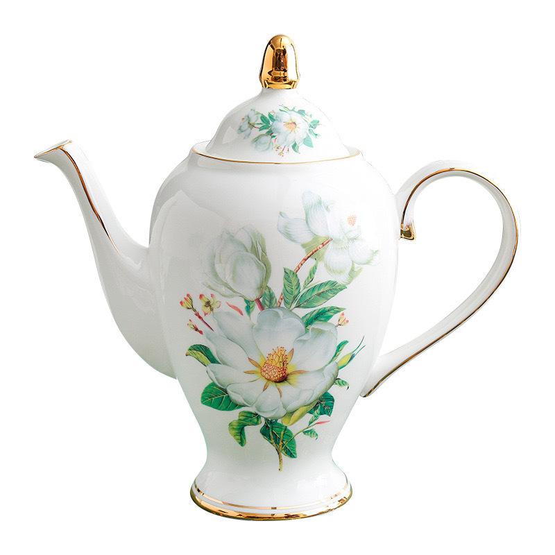 New Chinese Flower Tea Set Teapot Korean Bone China Coffee Cup Saucer Spoon Pastry Dessert Plate String Plate Gift Box Set