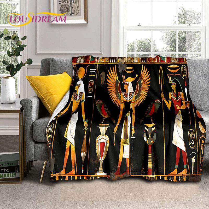 2025 Ancient Egypt Hieroglyphic Mythology Wall Painting Blanket,Soft Throw Blanket for Home Bedroom Bed Sofa Cover Child Gift