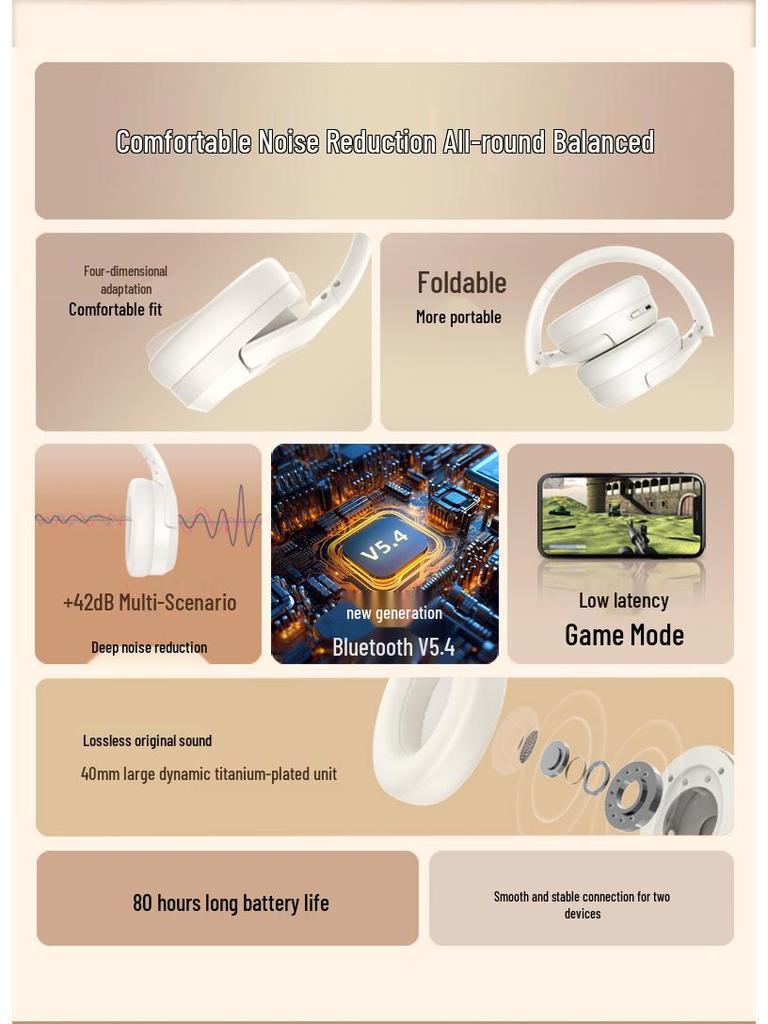 Wireless Bluetooth Headset with ANC, Long Battery Life, Universal for Gaming & Smartphones