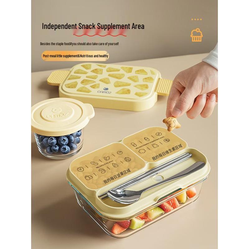 CAMUZ 1000ml 3-Compartment Glass Lunch Box with Cutlery