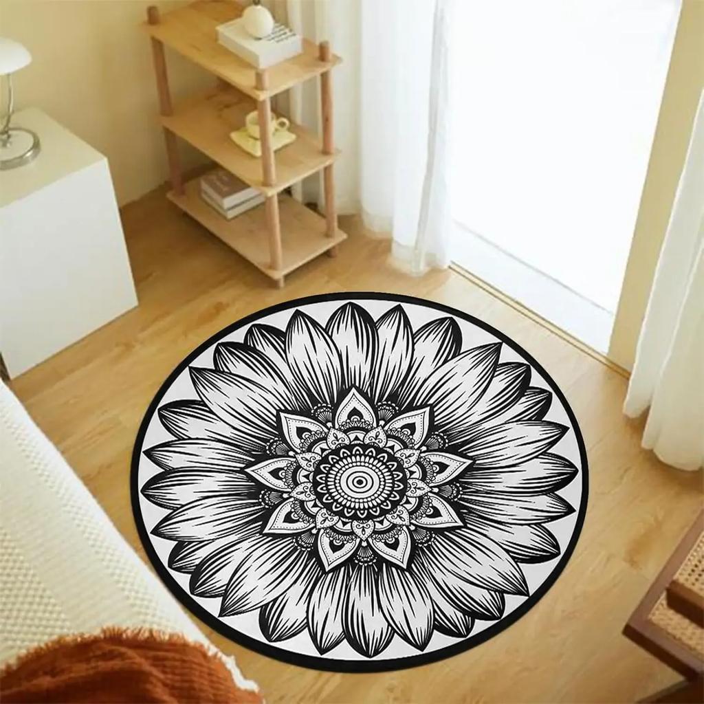 Abstraktní Boho Květinová Mandala Kulatý Koberec Exotický Květinový Kruh Koberec do Obývacího Pokojí Měkká Protiskluzová Podložka do Dětského Pokojí Vstupní Podlahová Rohož