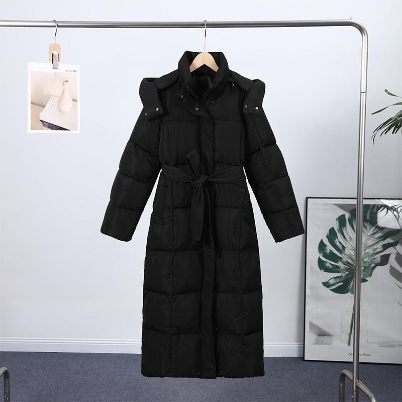 Giacca Lunga Chic da Donna in Cotone con Cappuccio Moda Manica Lunga con Zip Cintura Vita Oversize Cappotto Lady Inverno 2025 Caldo Capospalla