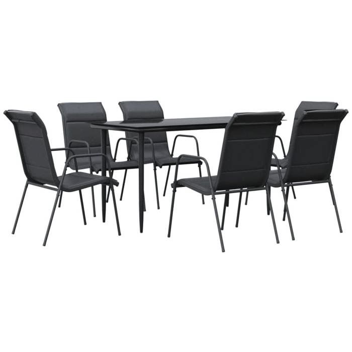 VidaXL Garden Dining Set 7 Pcs Black Textilene and Steel 3200705