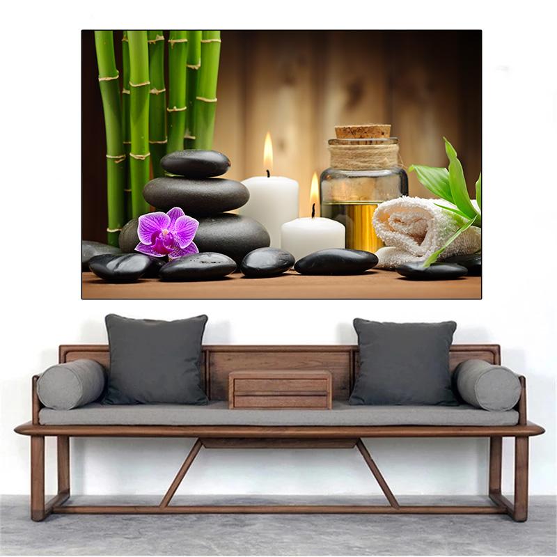 Stampa Su Tela Con Cornice 40x30 Cm – Orchidea Bianca E Pietra Zen – Quadro Moderno Per Soggiorno, Camera Da Letto, Yoga