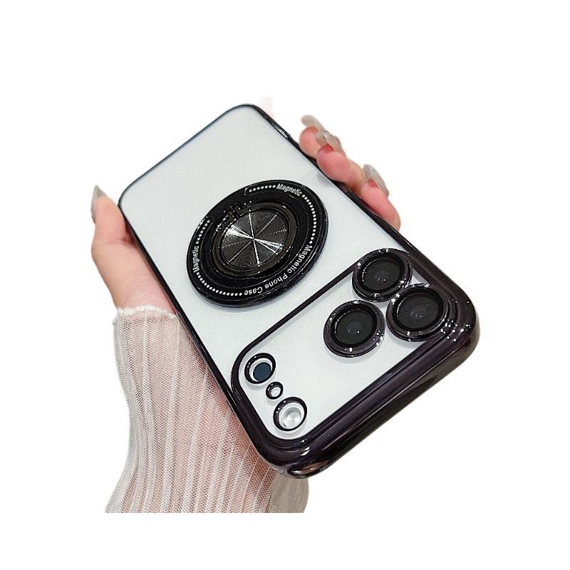 iPhone17PROMAX Electroplated Rotating Ring Magnetic Stand Case - Compatible with Apple 16 & 15 Soft Protection