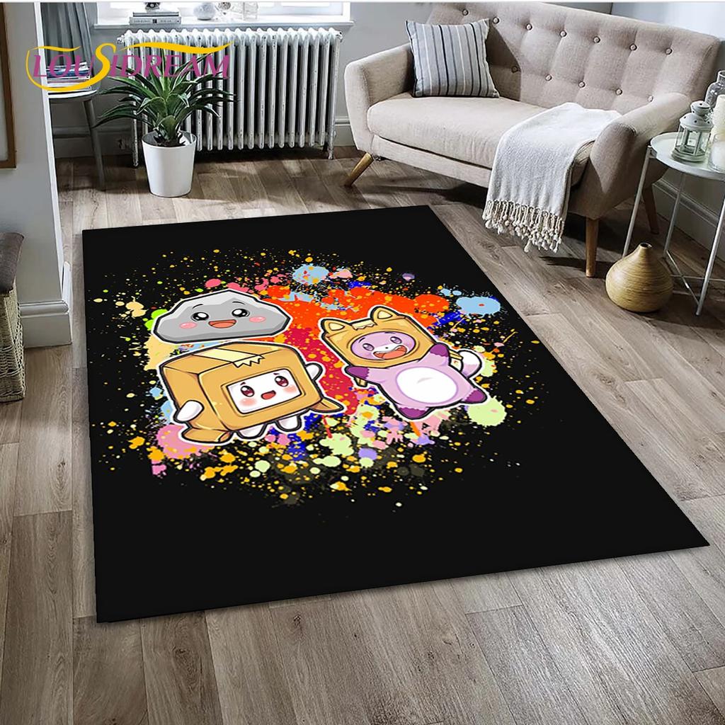 Tappeto Tappeto Tappeto Decorazione per Soggiorno Camera da Letto, Tappetino Antiscivolo Decorazione per Divano Zerbino, 3D Lankybox Carino Felice Boxy Foxy Rocky
