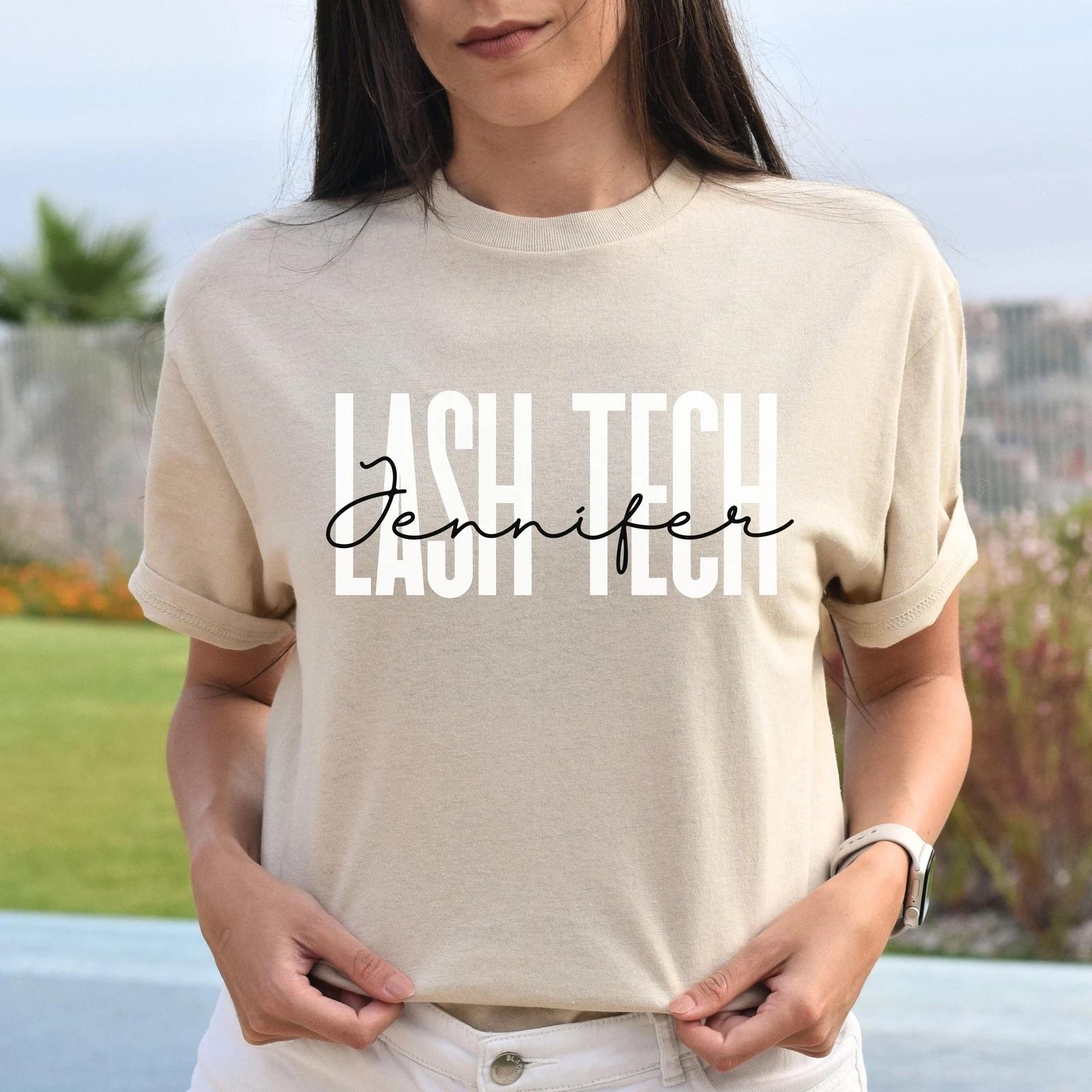 Personalized Lash tech Unisex T-shirt Custom Name Lash technician Sand Blue Pink S