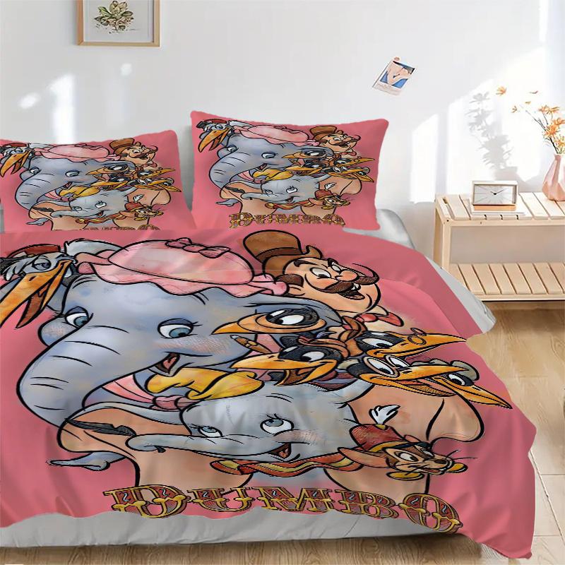 3pcs Dumbo Elephant & Friends Quilt Set Soft and Comfortable Bedroom, Guest Room and Dorm Decor Bedding Set 1 Quilt Cover + 2 Pillowcases.S046