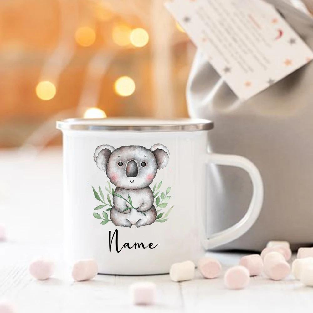 Personalized Animal Customize name Coffee Cup for Women Gift Custom Camping Enamel Mug Cute Deer Tiger with Name Gifts for Kid