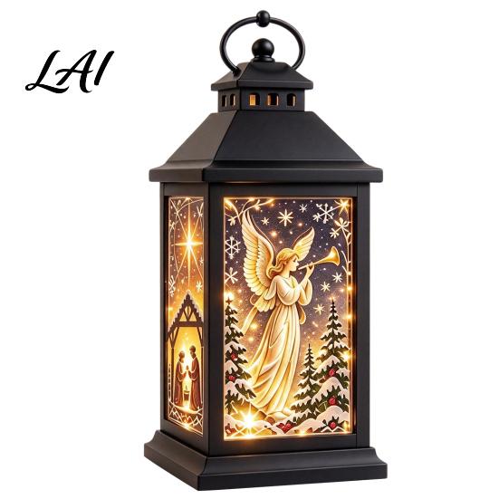 Winter Seasonal Lighting Interchangeable Crystal Lantern 4 Replaceable Holiday Scene Panels Night Light Cozy Fairy Light Lamp Theme Decorative