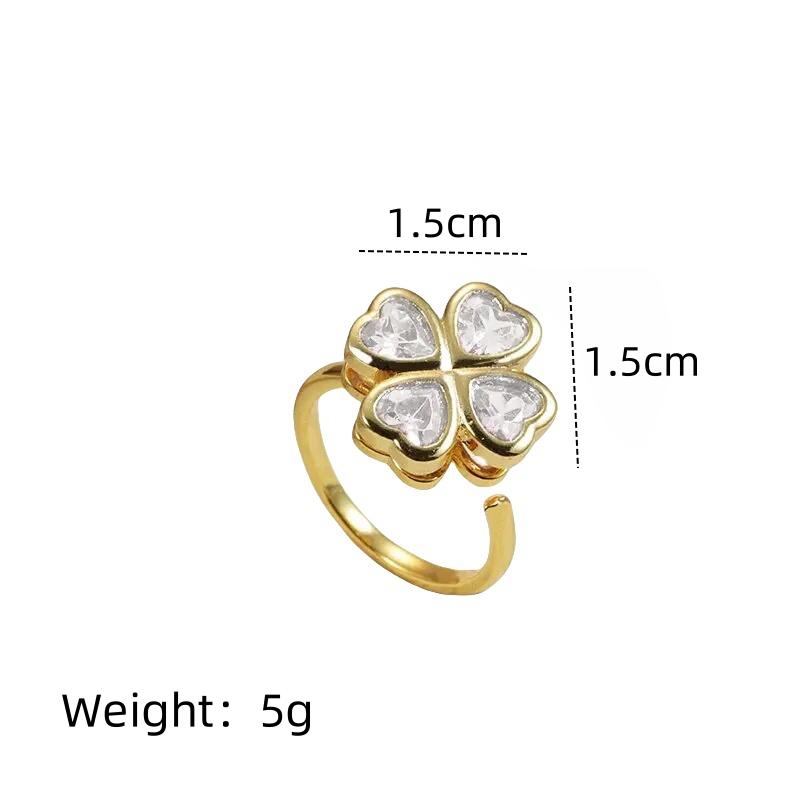 1 Stück neuer Mode drehbarer vierblättriger Zirkon offener verstellbarer Ring Luxus Nischendesign High-End Sinn für Schmuck