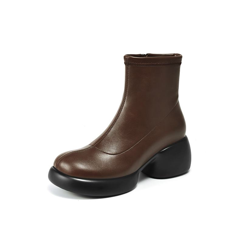 Krazing Pot Microfiber Winter Round High Heels Western Boots Women Zipper Size 43 Street Wear Platform Ankle Boots