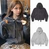 Womens Oversized Hooded Zip-Up Sweatshirt With Bow Tie Detail Casual Cotton Pullover 2026