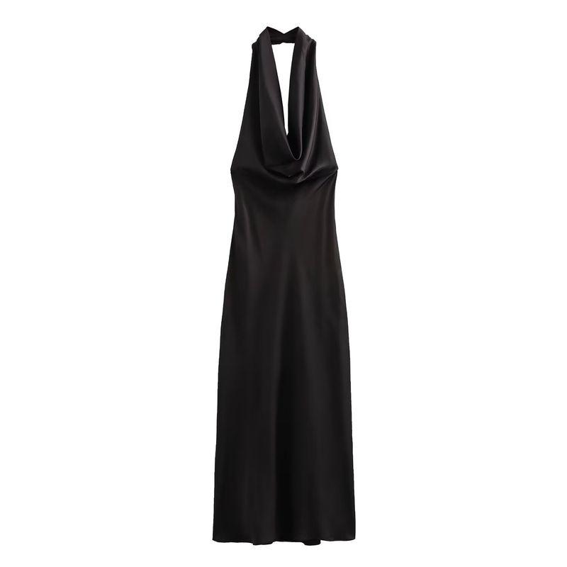 Kaslead New Arrival Women's Clothing Fashion Style Slim Looking Hanging Collar Silk Satin Texture Dress 8500331