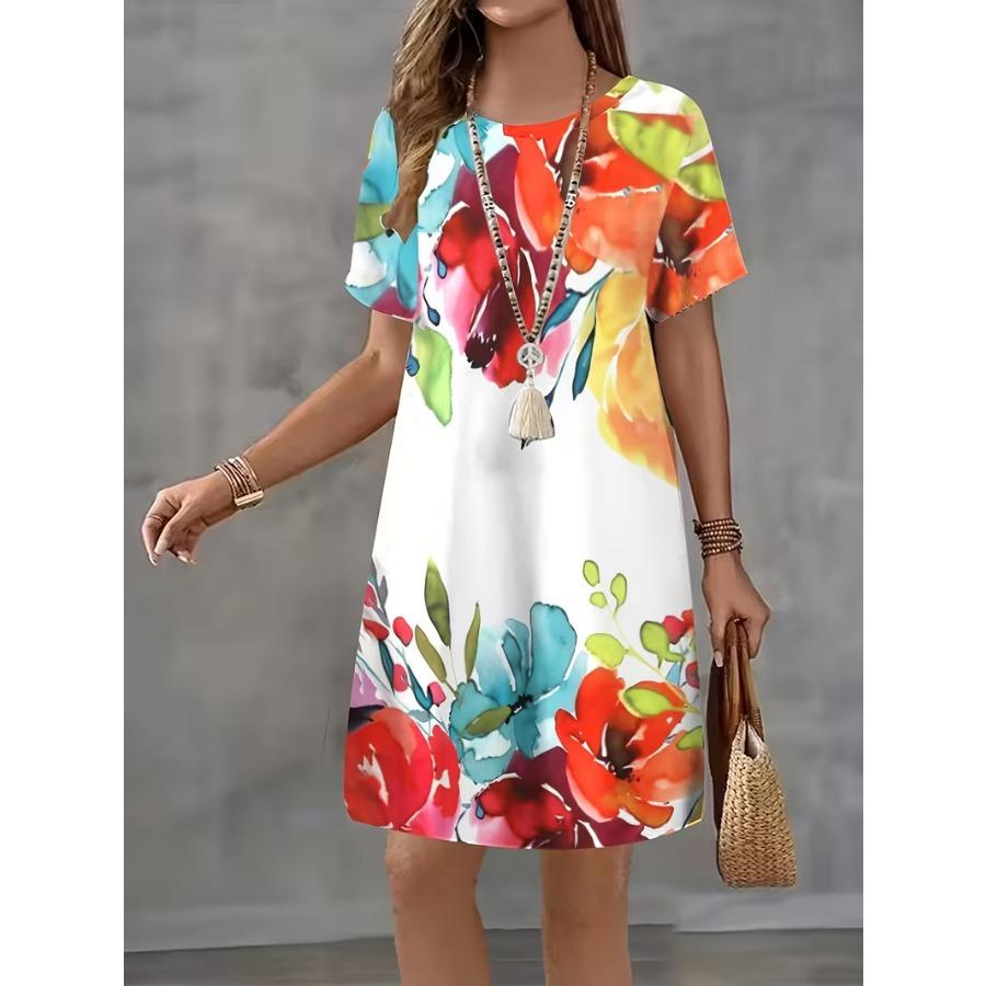 New Dress Women's Digital Printing Geometric Pattern Round Neck Pullover Summer Women's Dress