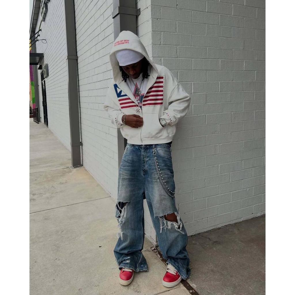 STREETRICH Autumn New National Flag Minimalist Design Color Collision Pattern Men Hooded Sweatshirt Harajuku Y2k Loose Zipper Cotton Sweatshirt