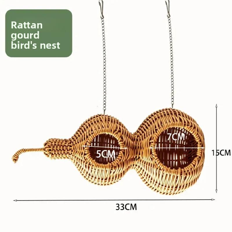 Nid de Perroquet en Rotin Tissé à la Main Résistant à l'Usure Résistant aux Morsures Respirant Amovible et Lavable Accessoires de Cage à Oiseaux