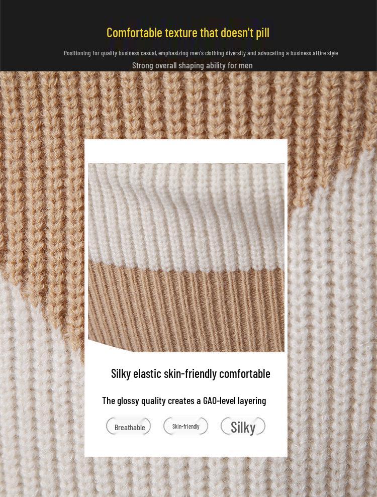 Men's Winter Thick Knit Color-Block Patchwork Sweater