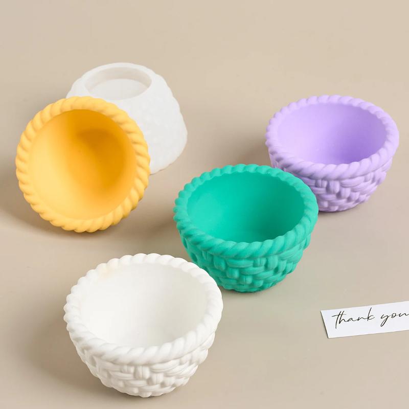 DIY Handgeflochtener Korb Blumentopf Silikonform für Kerzentasse Gips Beton Harz Gießformen Heimhandwerk Dekoration Lagerung