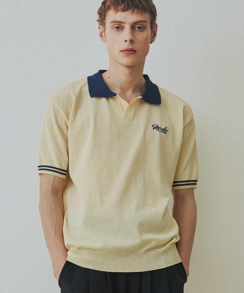 NODU Summer Vivid Color Block Collar Knit [Yellow]
