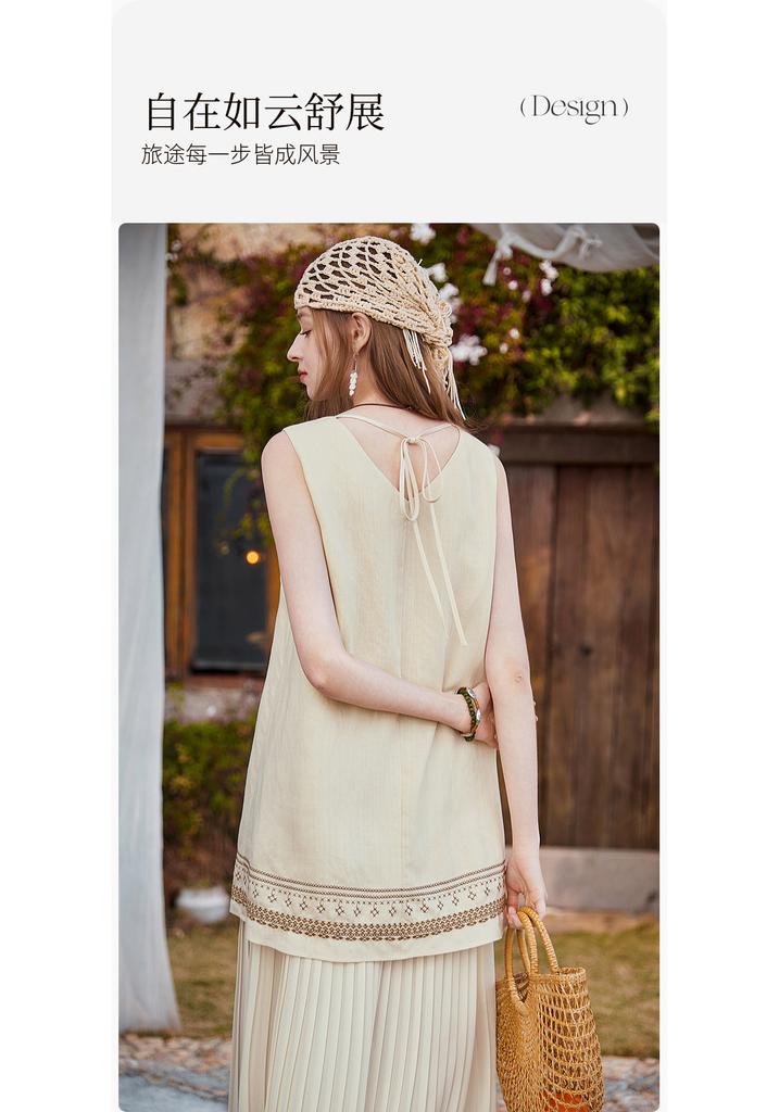 Xiangying Ethnic Style Embroidered Vest Skirt Women's Linen 2026 Summer New Item Fake Two-piece Splicing Sleeveless Dress