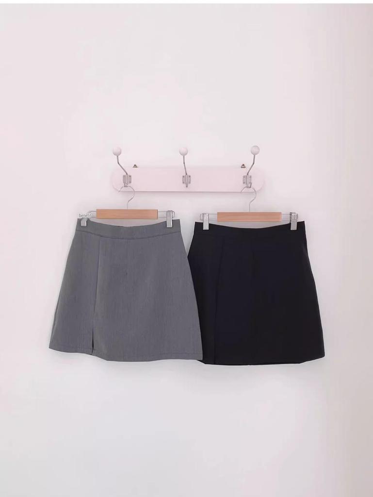 Women's Black High-Waisted Slit Midi A-Line Skirt - Spring/Autumn 2025