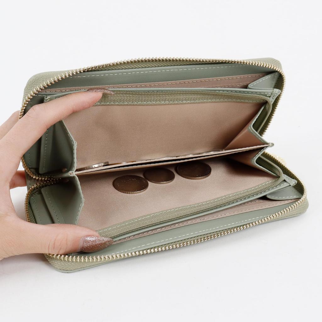 Long Round Cute Cat Character Floral Embossed [Shanfy] Women's Wallet, Zipper, Brooch, (Brown)