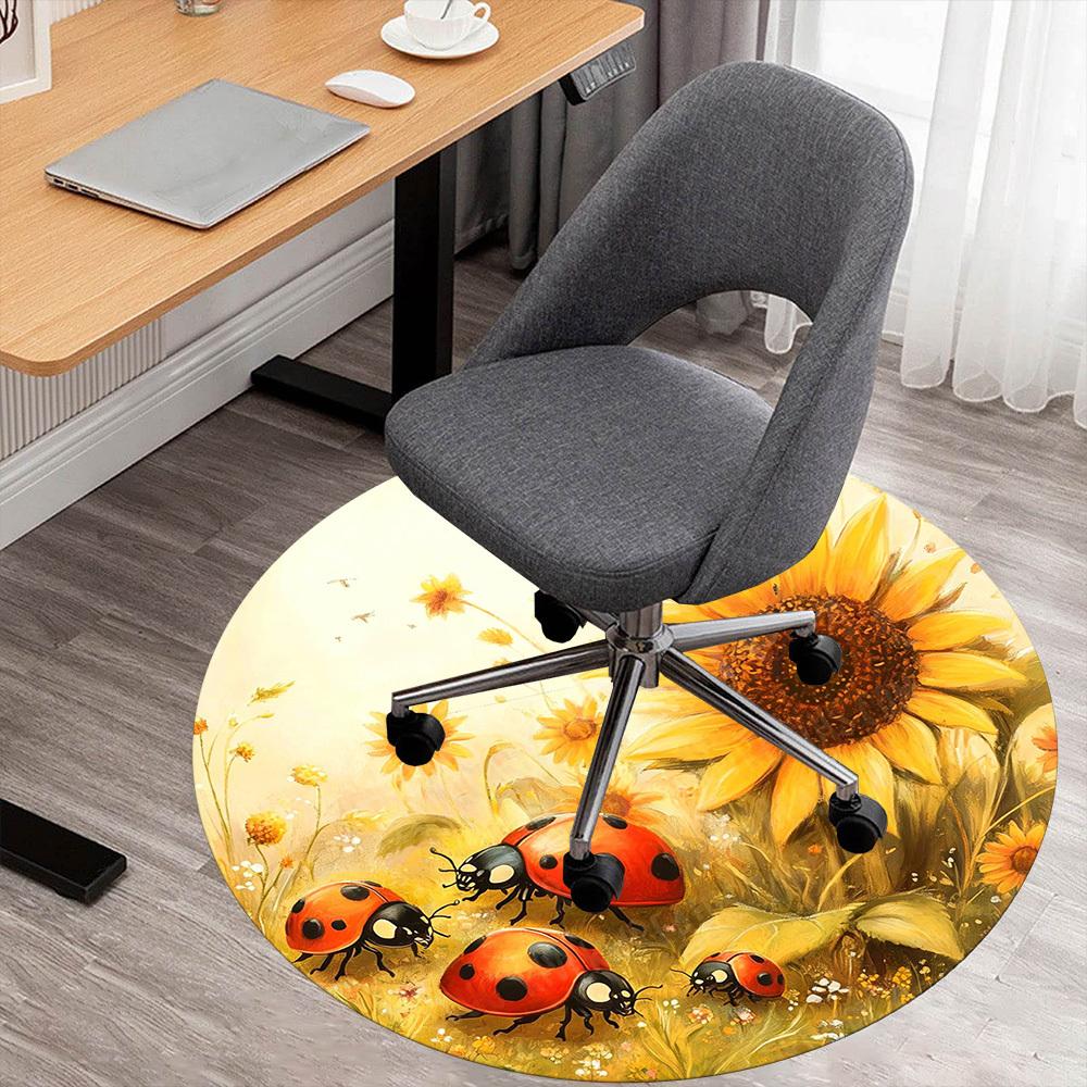 1PC Ladybugs Sunflowers Office Round Area Rug, Under Office Chairs Bedroom Living Room Home Decor, Carpet for Office -1110090