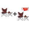 2 Handmade Relaxing Chair-Iron Stand Leather Butterfly Chair With Ottoman