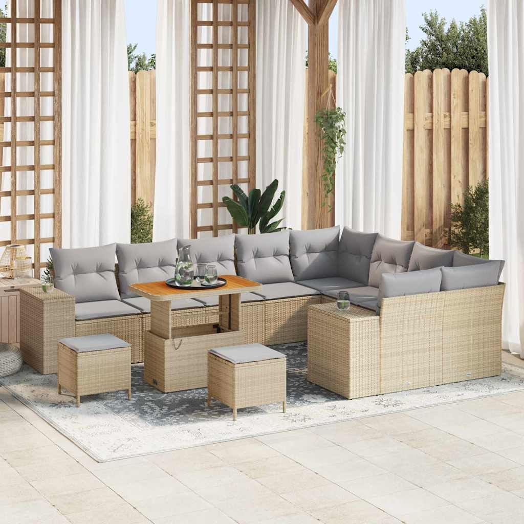 Garden Sofa Set with Cushions 12 Pcs Beige Poly Rattan
