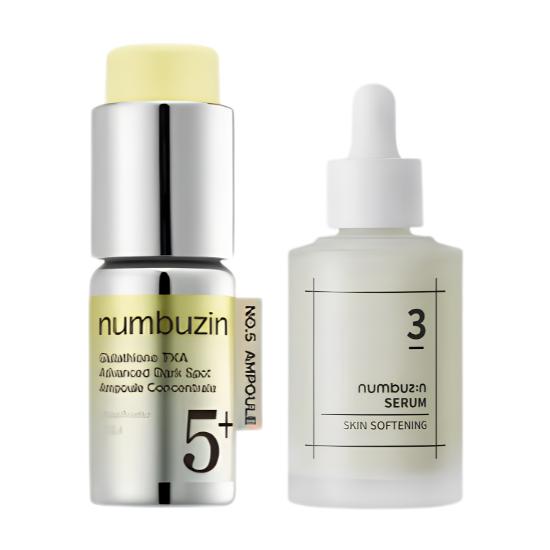 NUMBUZIN No.3 Bodle Bodle Repair Serum+No.5 Glutathione TXA Dark spot Ampoule | Pore & Brightening Set Korean Skincare