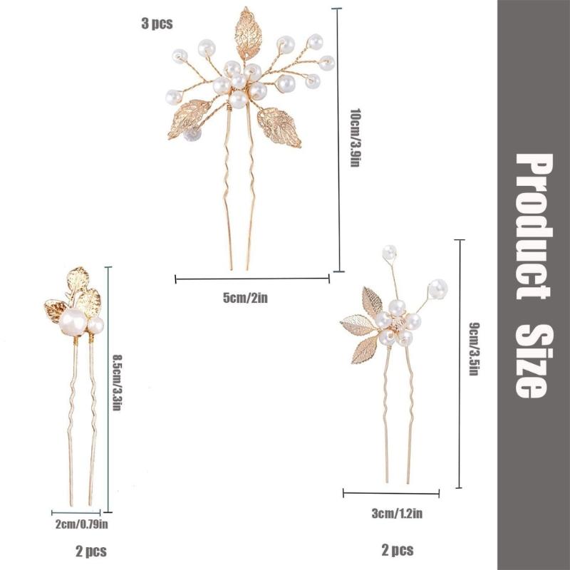 7PCS Golden Leaf Pearls Hairpin For Women Elegant Hair Styling Accessory Strong Hold Wedding Party Headpiece Photo Wear