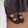 New retro simple split-toed pig's trotters shallow mouth single shoes women's versatile flat-bottomed lace-up Mary Jane