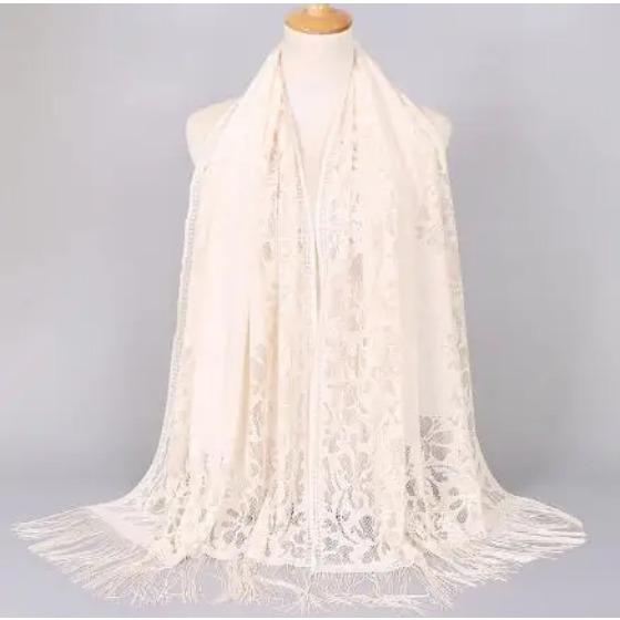 Elegant Women Cotton Polyester Floral Lace Scarf Shawl Tassels Party Wedding Lace Veil India Arab Muslim Hijabs Scarves
