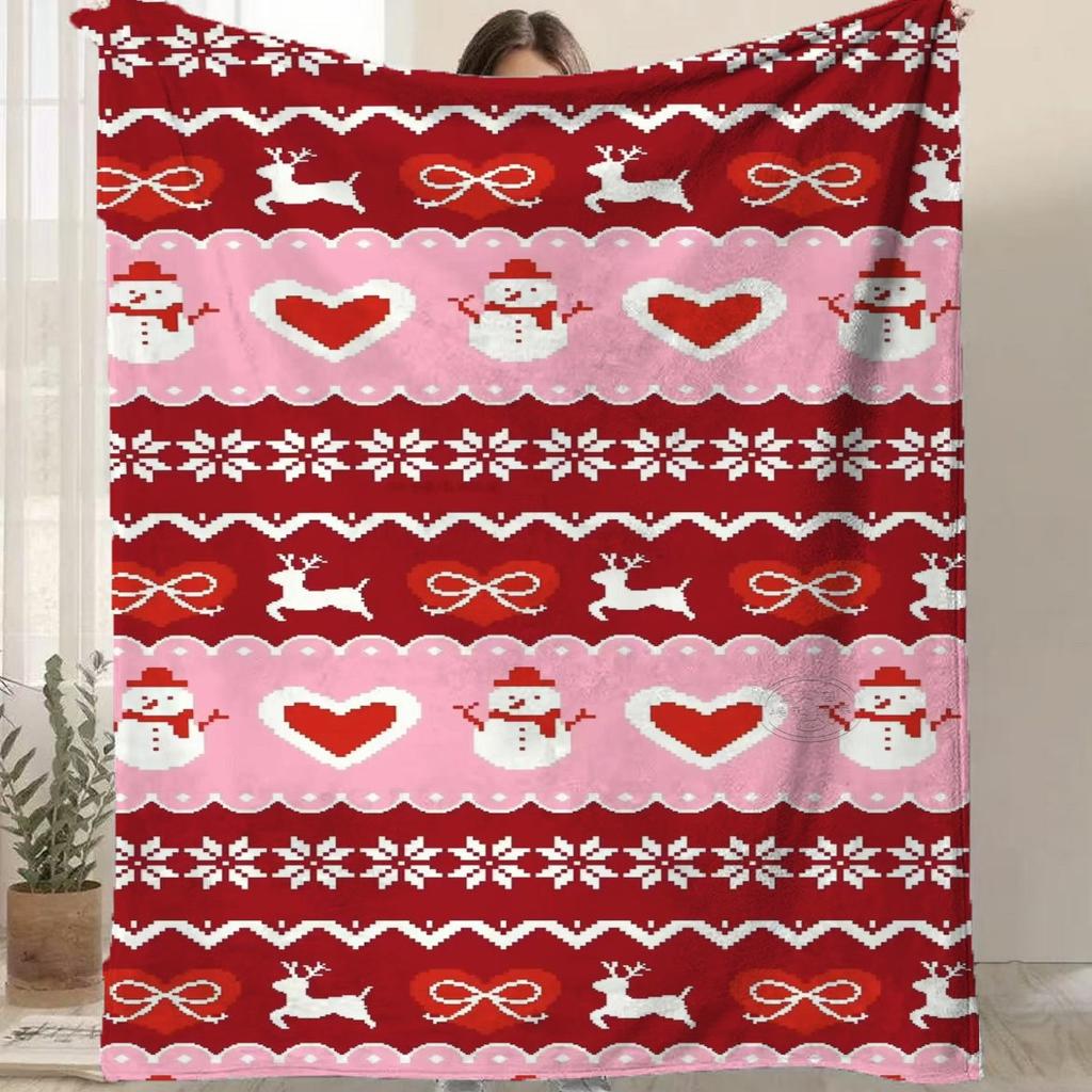 Cartoon Santa Claus Printed Blanket for Sofa Bed Travel Camping Living Room Office Conditioning Blanket for All Seasons Gifts