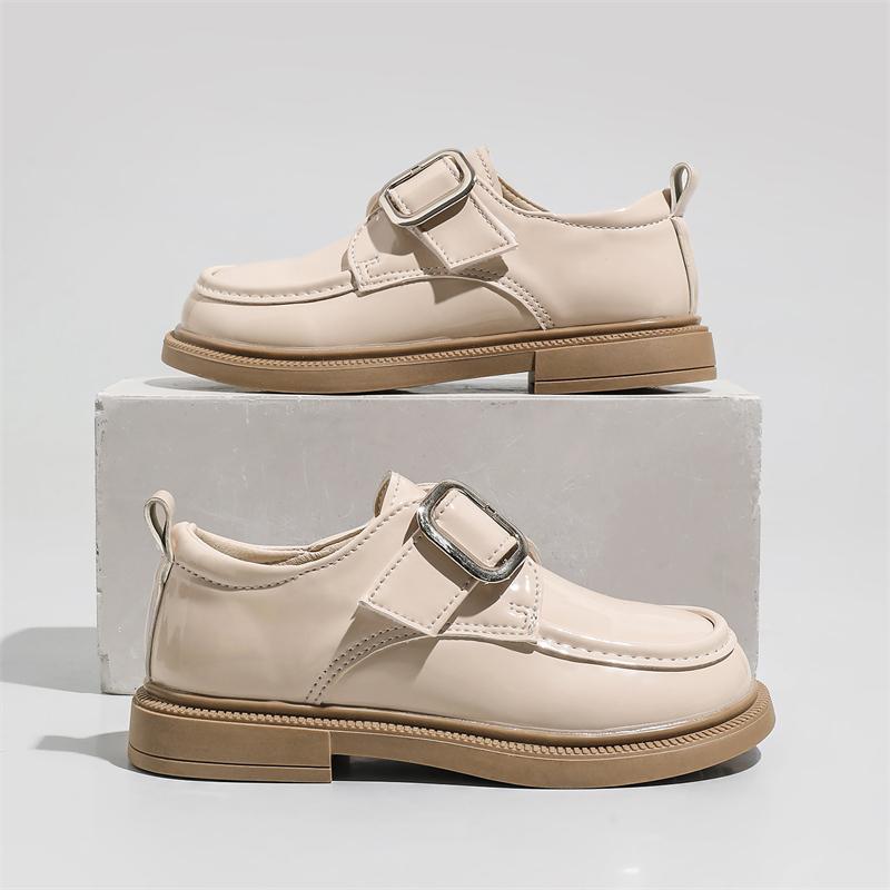 Kids Leather Shoes Black Glossy Pu Girls Princess Shoes Soild Color Metal Decoration 2025 New Children Flats School Trendy Soft