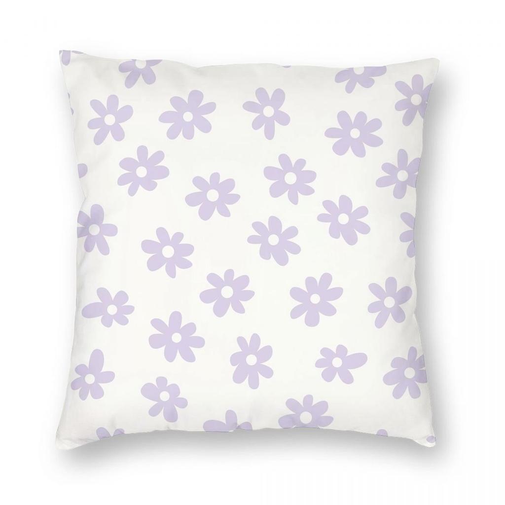 Lilac White Big Flowers Daisy Square Pillowcase Polyester Linen Velvet Printed Zip Decor Home Cushion Cover