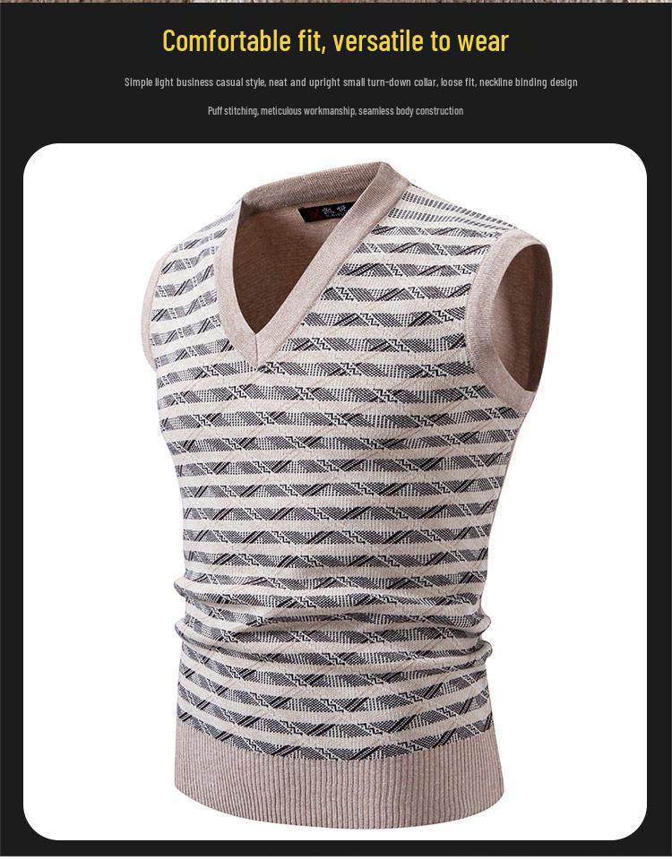 Men's V-Neck Trendy Knit Sweater Vest - Autumn/Winter European & American Style Pullover