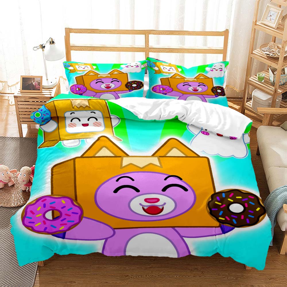 Lankybox Foxy Boxy Cute Cartoon 3D Printed Bedding Queen Bedding Set Customized King Size Bedding Set Soft and Comfortable