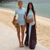 Women's Summer Fashion 2 Piece Outfit Sleeveless Crop Top and Low Waist Skirt Color Block Two Piece Set