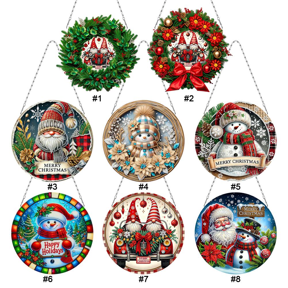 Christmas 2D Flat DIY Special Shape Hanging Diamond Art Kits Rhinestone Diamond Art Window Pendants Home Wall Decoration Crafts
