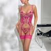 European and American Sexy Bright Pink Flower Lace Embroidery Body Sculpting Sexy Underwear Steel Ring Gathering Garter Belt Corset