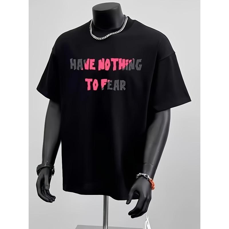 European sizes New American High Street Style Men's Oversized Drop-Shoulder Printed T-Shirt with Loose Fit and Round Neck