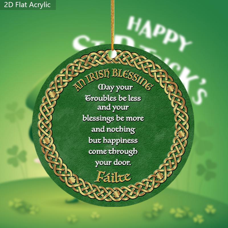 2D Flat "Irish Blessing" St. Patrick'S Day Acrylic Decoration Sign, Classic Clover Design, suitable for wall decoration, porch, room, villa, accents H