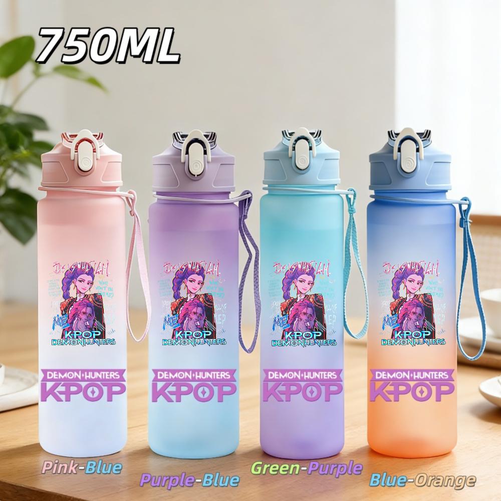 750ML Anime KPop Demon Hunters Sports Water Bottle Leak Proof Colorful Straw Cup Portable Water Bottle designed for Outdoor Sport Fitness