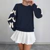 Women S Red Bow Crew Neck Long Sleeve Casual Sweatshirt