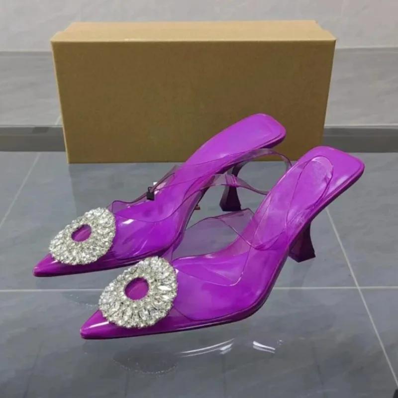 Fashion PVC Transparent High Heeled Sandals for Ladies Brand Designer Party Prom Stilettos 2025 Summer New Pointed Woman Slingback Shoes