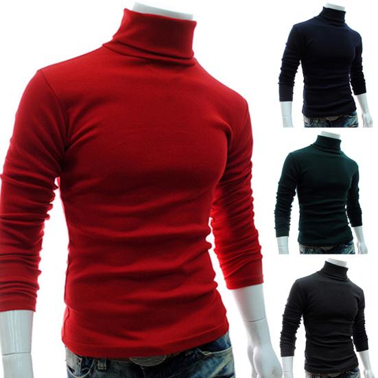 Høst Menn Ensfarget Rullekrave Langermet Genser Slim Strikket Pullover Topp
